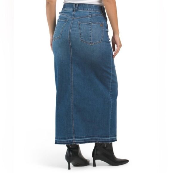 Democracy 10 Skyrise Uneven Yoke Ab Solution Front Slit Release Hem Denim Skirt - Picture 2 of 8